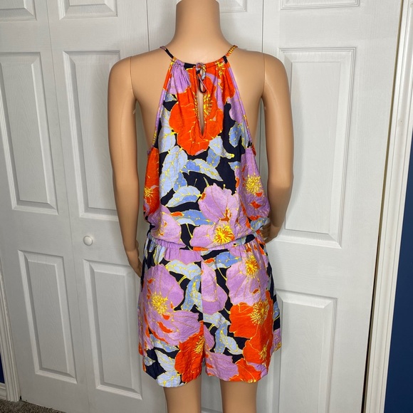 Loft Purple, Orange Floral Romper Tie Waist Size M - Picture 3 of 5